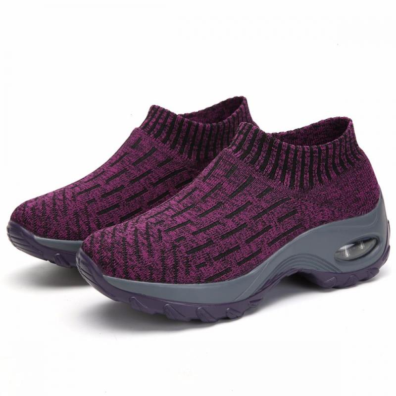 Baskets de sport respirantes à plateforme en maille avec coussin d'air pour femmes, mocassins à enfiler, chaussettes élastiques tricotées portables, chaussures décontractées pour femmes