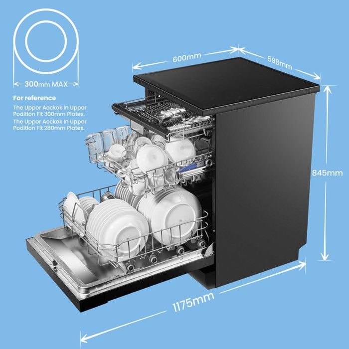 Lavastoviglie a libera installazione Comfee FD1535E-DX, larghezza 60 cm, 42 dB, 15 coperti, 8 programmi, display a LED, acciaio inox scuro, a basso consumo energetico.