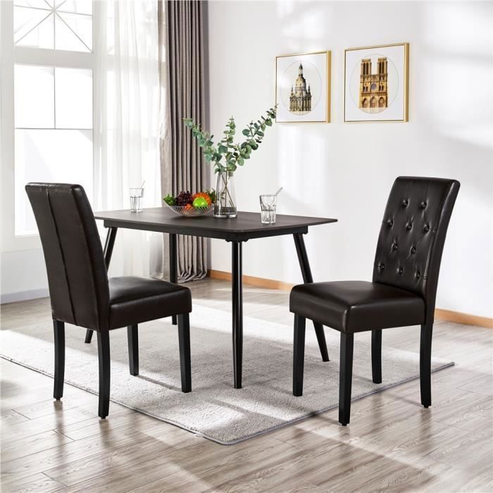 Conjunto de 6 cadeiras de jantar/sala de estar em couro sintético com pés de madeira maciça de carvalho, marrom, YAHEETECH