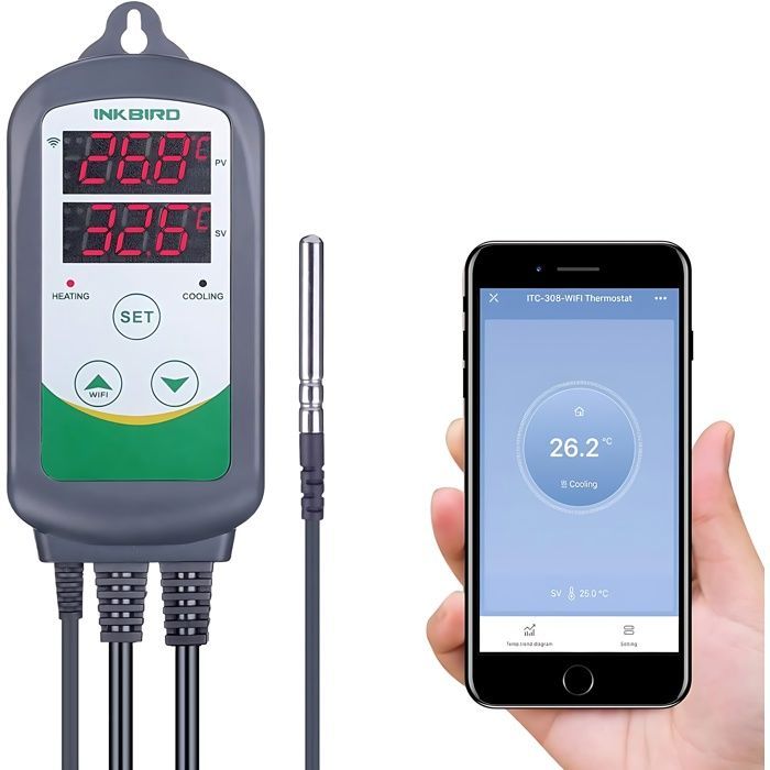 Regulador de temperatura INKBIRD ITC-308-WiFi, termostato inteligente com sonda para aquecimento.