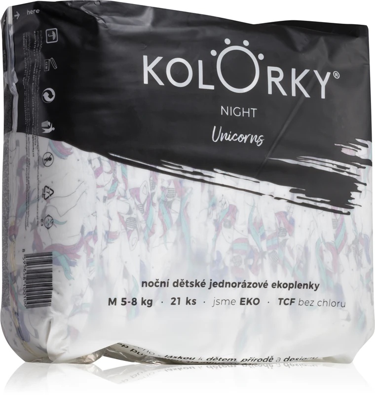 Kolorky Night Unicorn vienreizējās lietošanas ECO autiņbiksītes pilnīgai aizsardzībai naktī