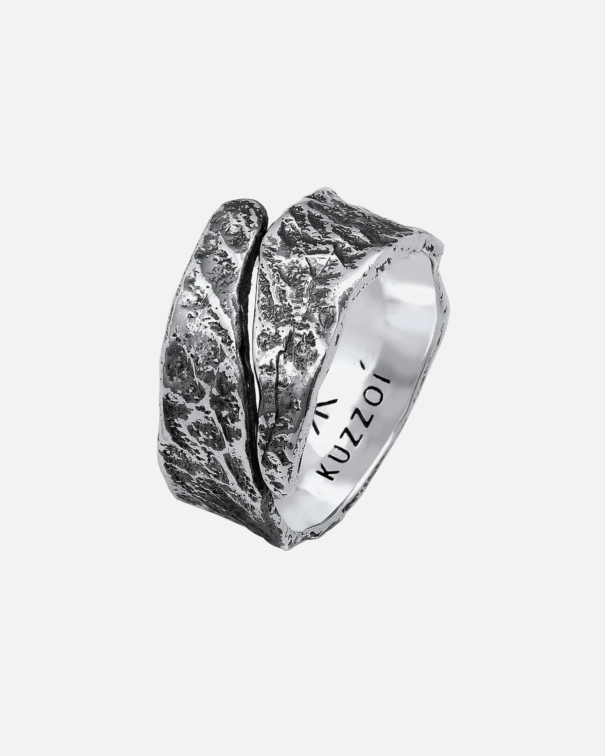 KUZZOI Bague pour homme Structure usagée d'aspect oxydé en argent sterling 925