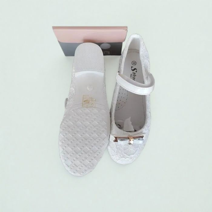 Scarpe - Bambini - Ragazze - Ballerine - Eleganti - In pelle - Avorio - Con lacci - Con fiocco - Taglie dalla 26 alla 31