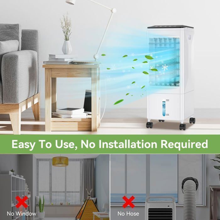 ®RisingFF Climatiseur portable silencieux, climatiseur portable à économie d'énergie, ventilateur, 3 vitesses, version télécommande