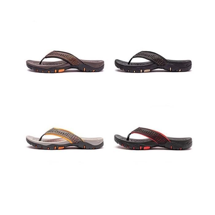 Tongs Homme Été Antidérapante Confortable - Marron Kaki - Cuir - Adulte