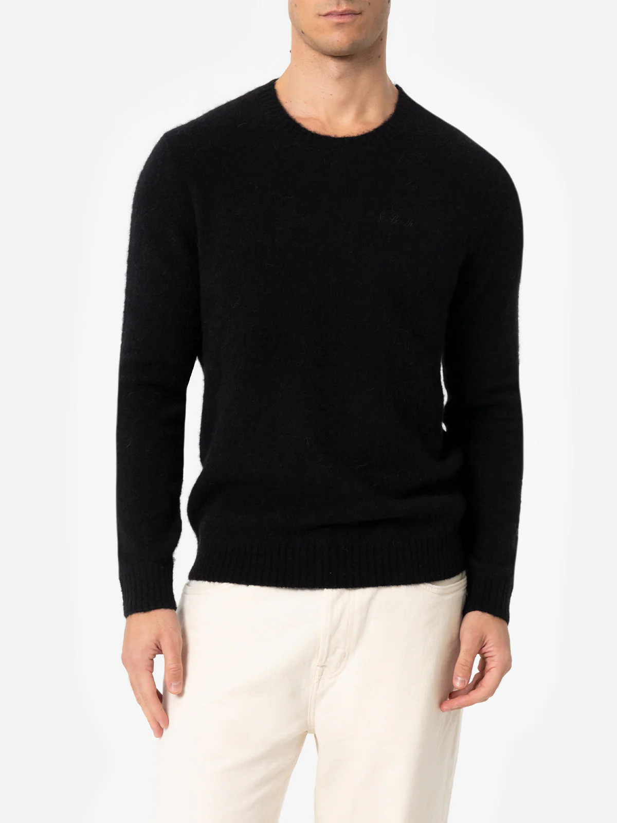 Suéter masculino Regent preto de gola redonda com elastano