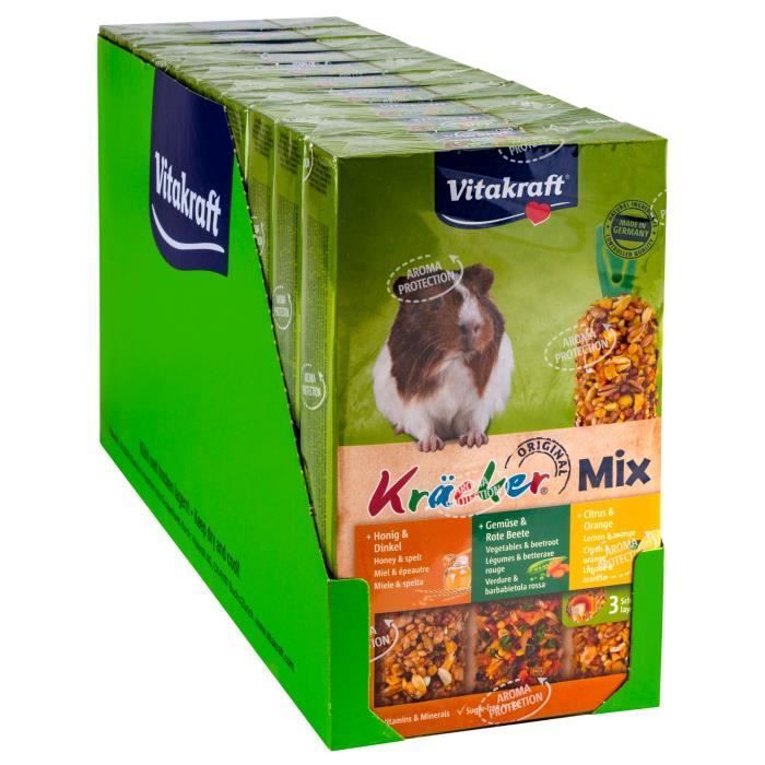 VITAKRAFT Kräcker Trio-Mix Treats for Guinea Pigs Honey Spelt, Beetroot, Lemon Orange - Pack of 10 x 3