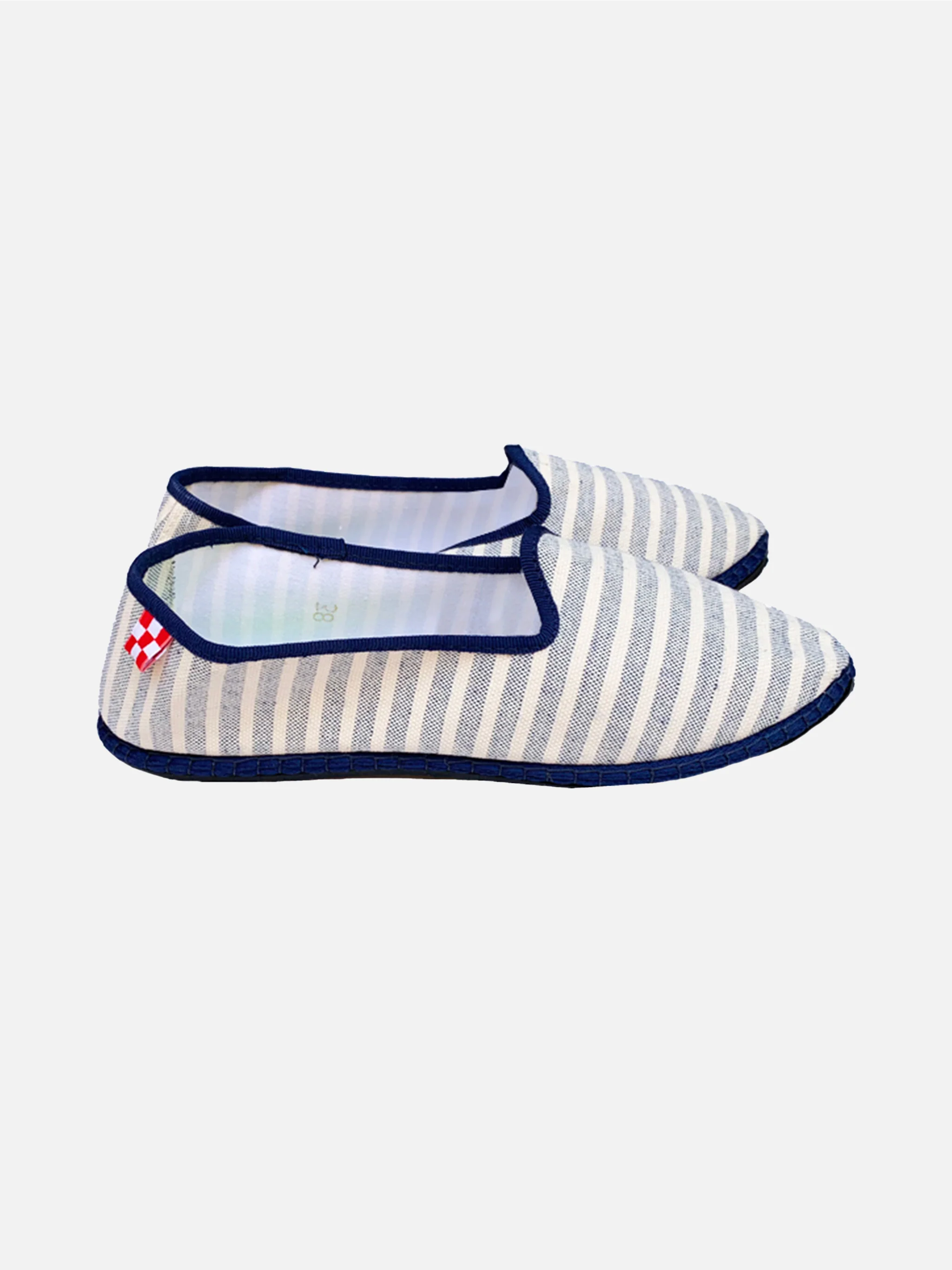 Friulische slippers van blauw gestreept canvas