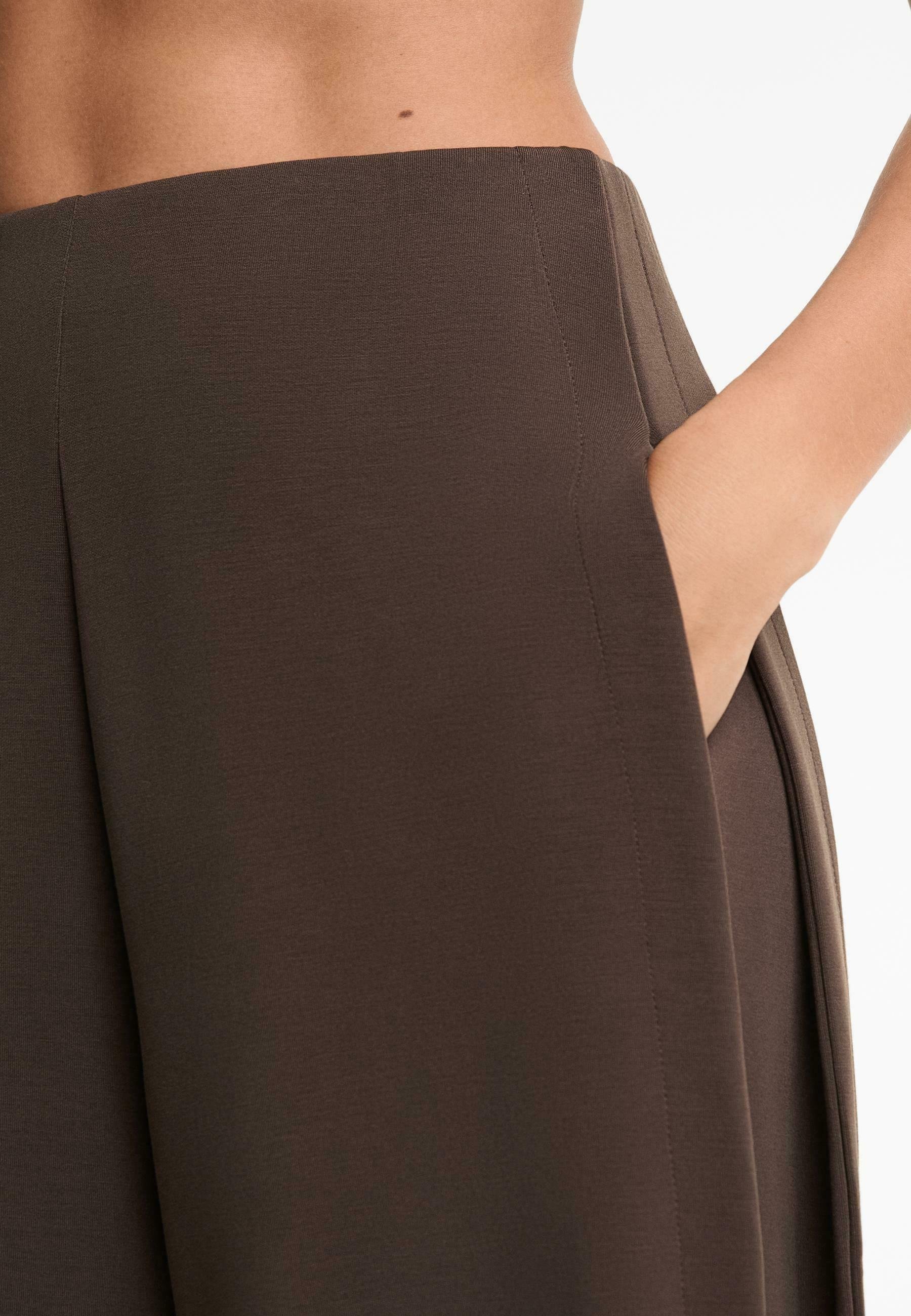 OYSHO SOFT-TOUCH WIDE LEG SIDE-PLEATED - Pantaloni - marrone scuro