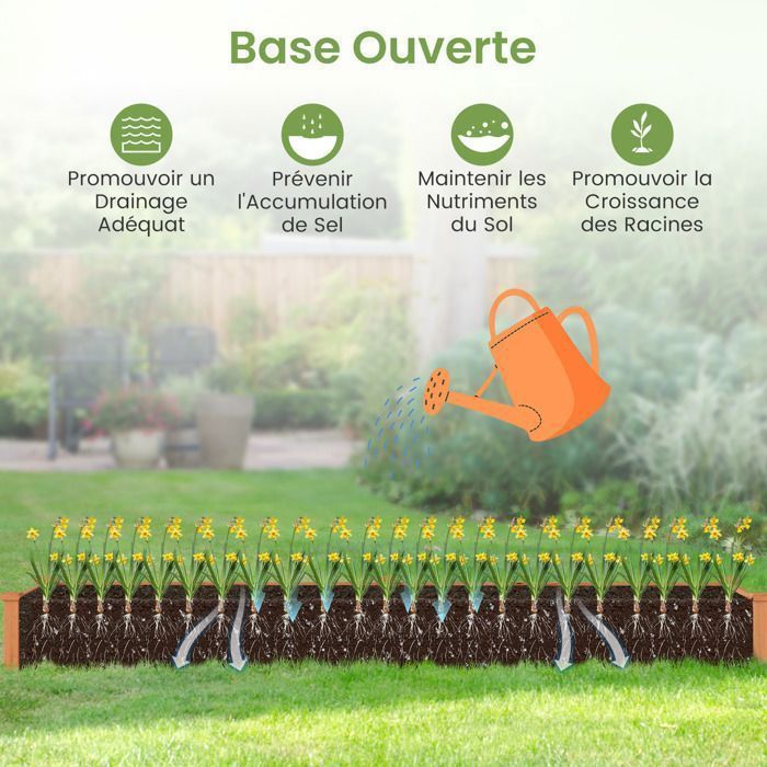 Huerto elevado de madera COSTWAY, 240 x 60 x 25 cm, 2 jardineras, base abierta, huerto para flores, hierbas y frutas, color naranja.