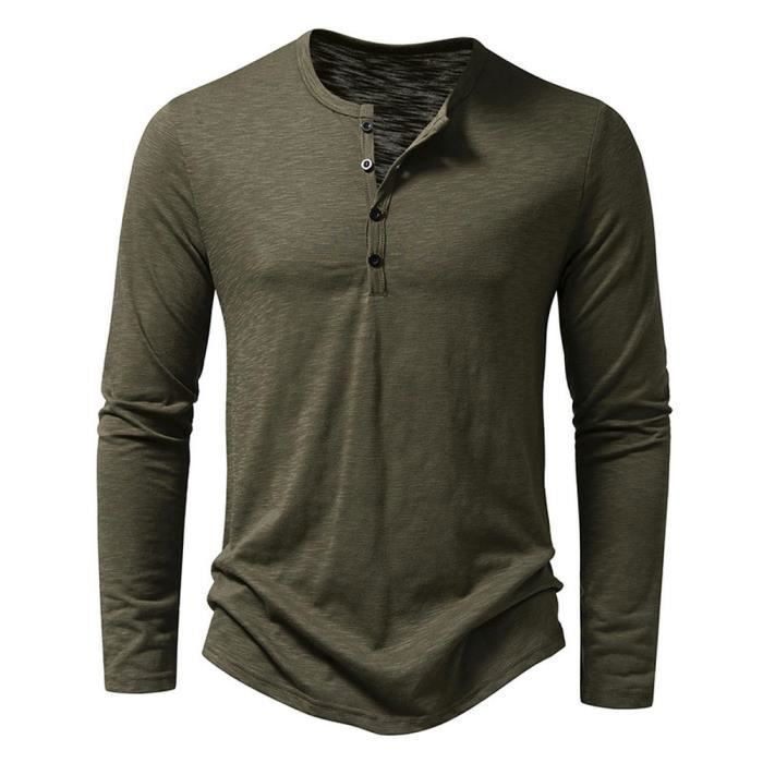Men's Henley Long Sleeve T-Shirt - INSFITY - Regular Fit - Military Green