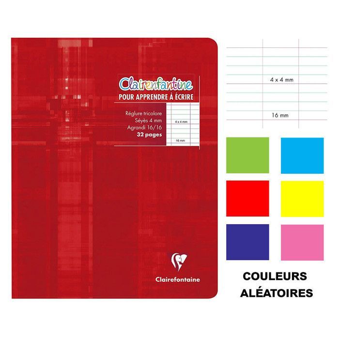 Learning workbook - CLAIREFONTAINE - 17x22 cm - 32 pages - 4mm wide lined ruling - Cardboard cover