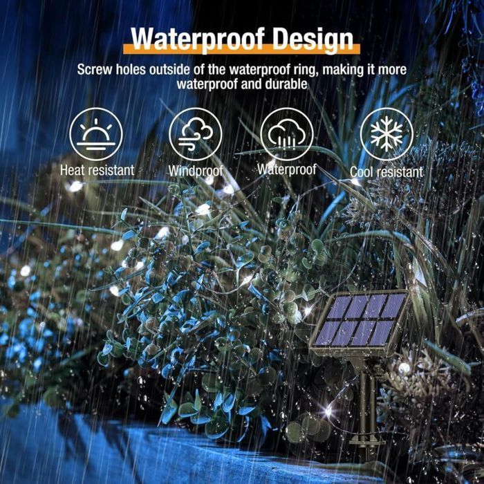 Lot de 2 guirlandes lumineuses solaires d'extérieur,longueur totale 12 m,100 LED,étanches,lumineuses,8 modes