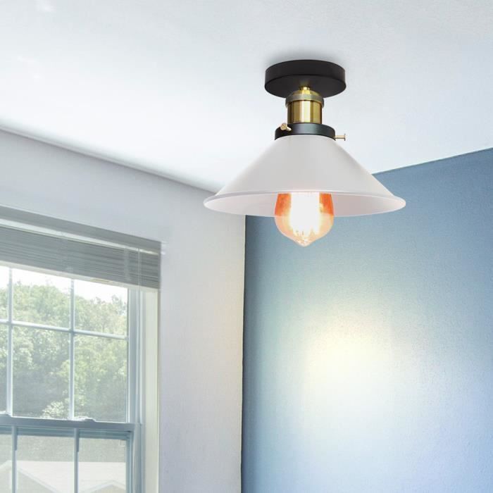 UNI Lustre Industrielle en Métal Blanc Luminaire Abat-jour E27 40W Blanc