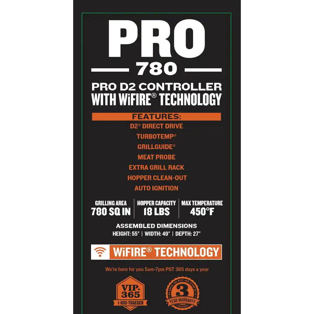 Grătar cu peleți și afumătoare Pro 780 Wifi, negru