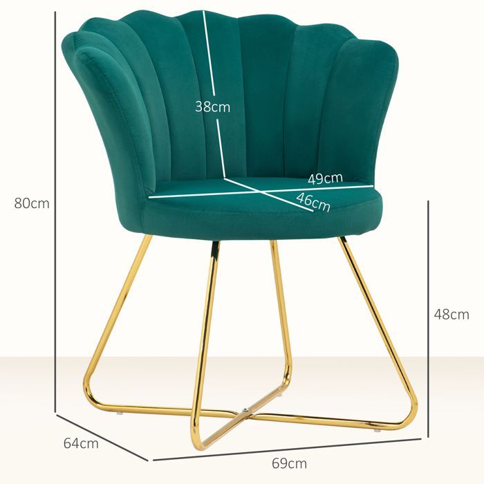 Sillón Shell - HOMCOM - terciopelo - patas de acero - 69 x 64 x 80 cm - verde oscuro