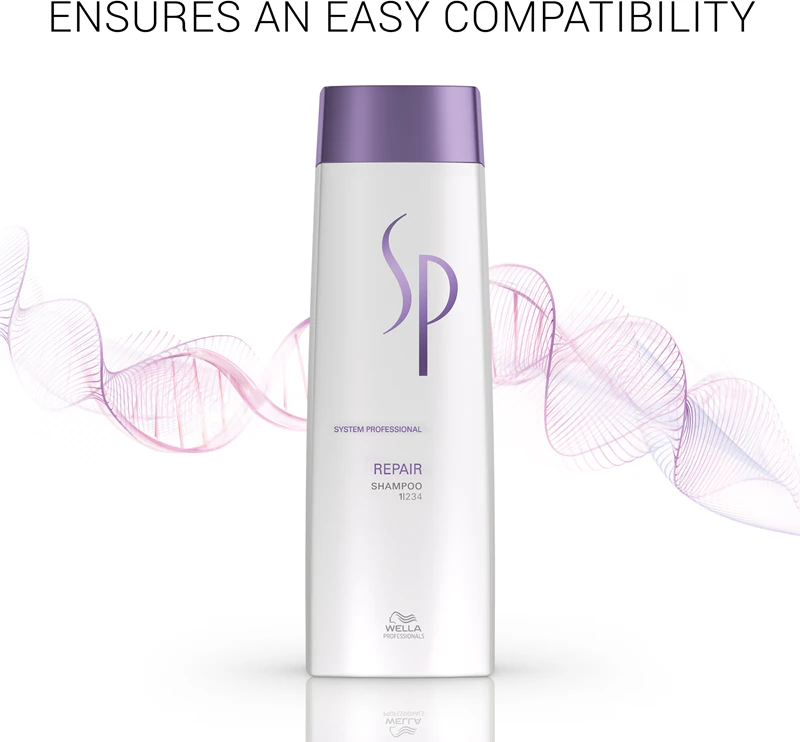 Wella Professionals SP Repair shampoo voor haar dat beschadigd is door chemische behandelingen.