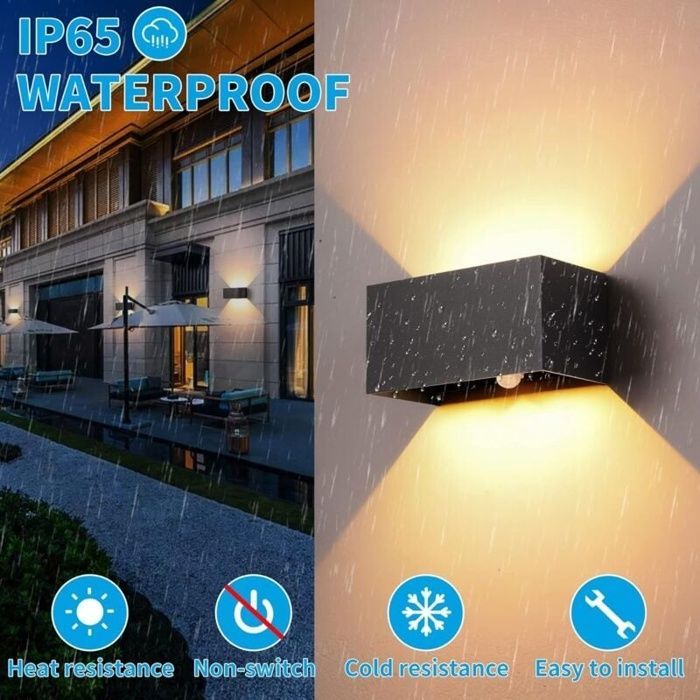 Aplique LED de exterior AIMOONSA - 24W - Sensor de movimiento - IP65 - Blanco cálido 3000K