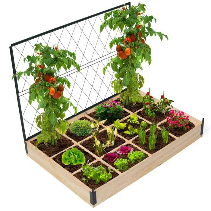 IDMARKET Kit completo de 3 bancales elevados cuadrados modulares e invernadero para tomates + enrejado + cubierta