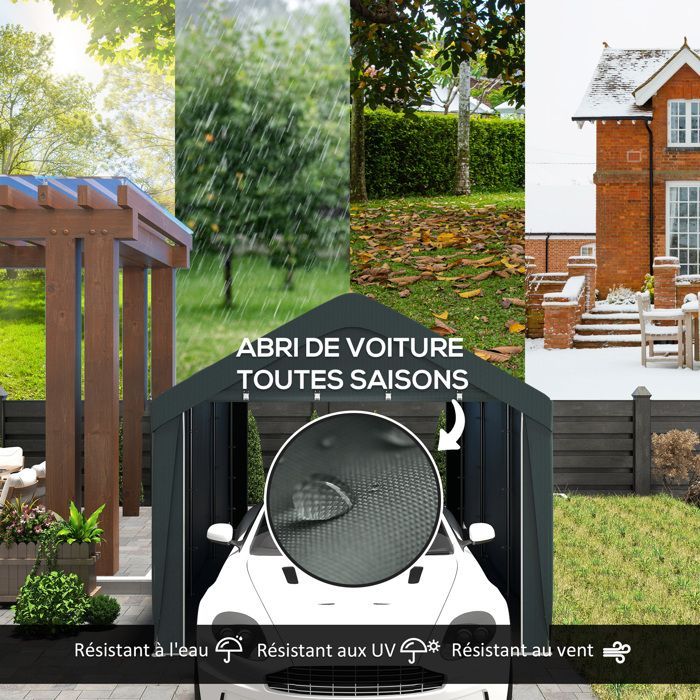 Cochera exterior Outsunny - paneles laterales desmontables, 2 puertas enrollables con cremallera - PE y acero - 3 x 6 m - gris