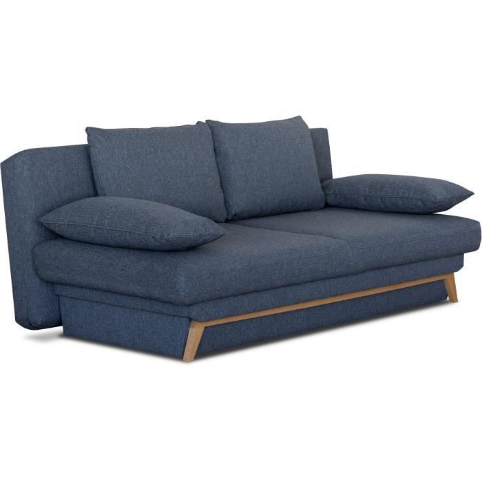 Divano letto trasformabile - 3 posti - NAOTO - Tessuto blu scuro - Vano contenitore - 202 x 98 x 98 cm