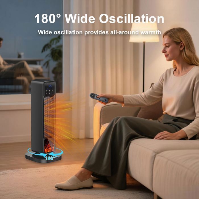 Radiateur Soufflant Électrique Puissant 2000W - Radiateur cheminée Chauffage Rapide Télécommande avec Protection Contre Renversement
