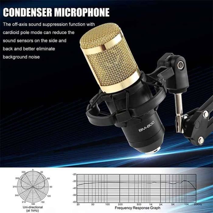 Microfono a condensatore FOLAYA con scheda audio V8, BM-800, per registrazione, podcasting, doppiaggio, streaming, home studio, (o