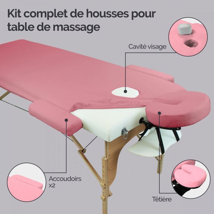Kit complet de housses pour table de massage - Éponge - Rose pastel - Vivezen