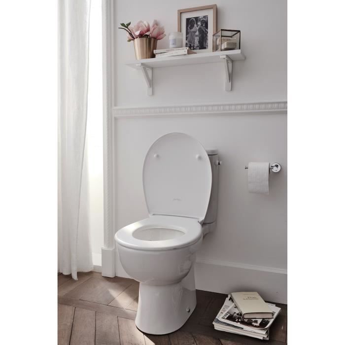 Inodoro de pie sin borde Jacob Delafon E25852-00 Gaspard, con entrada lateral de 3/6 L y asiento desmontable extraplano.