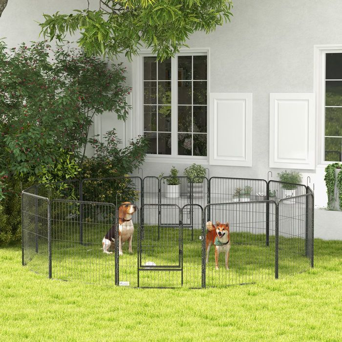 Parc enclos pour animaux - PawHut - modulable acier époxy porte verrouillable - pour chiens, petits animaux - 80 x 80 cm gris