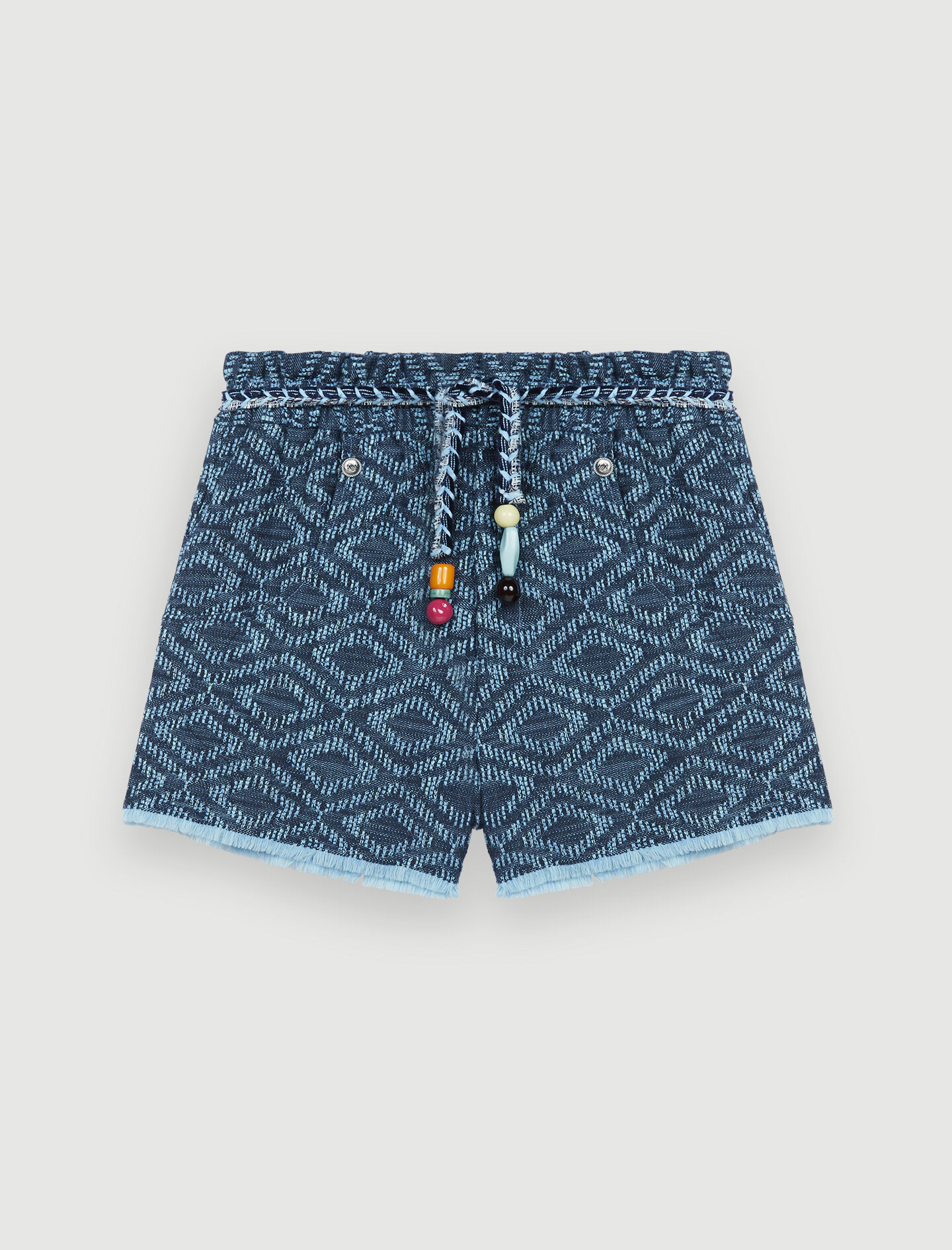 Pantaloni scurți jacquard cu efect denim - Indigo
