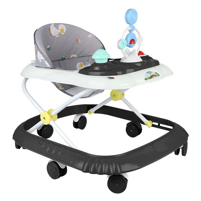 Schwarzer, faltbarer Lauflernwagen für Jungen und Mädchen von 6–18 Monaten, mit 4 verstellbaren Höhen (37–43 cm), Musik und abnehmbarem Tablett.