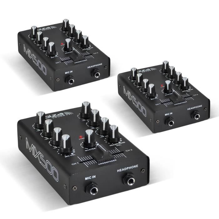 Confezione da 3 mixer IBIZA SOUND MIX500 a 2 canali e 3 ingressi.