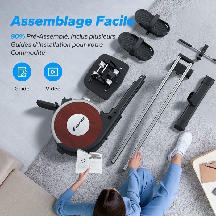 Vogatore elettromagnetico – MERACH – Supporto per tablet – Compatibile con app – 16 livelli di resistenza – Acciaio – Marrone scuro