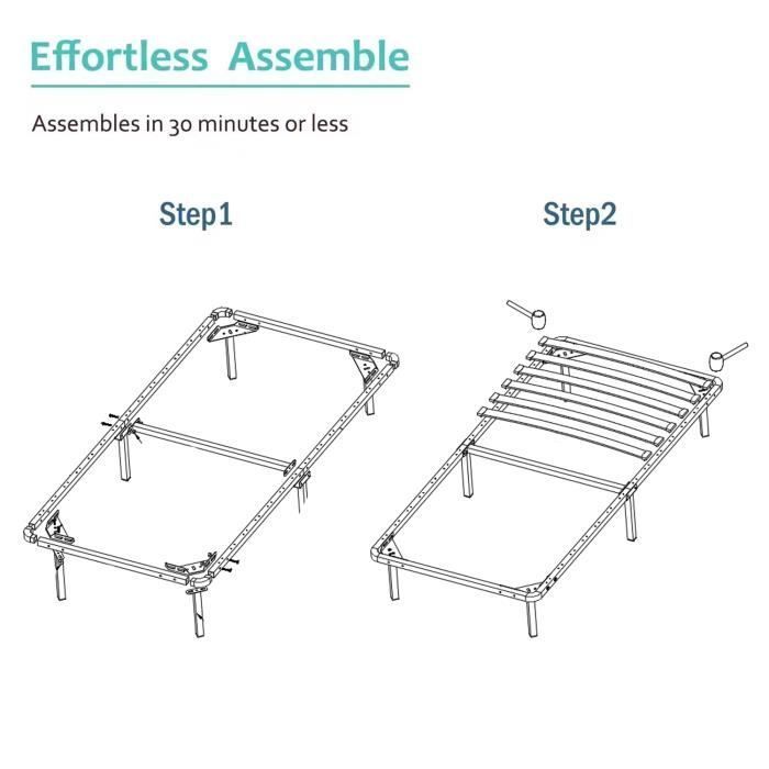 Base de cama de 90x190cm - Frixovel - Somier de láminas - 6 patas - 14 láminas - Negra