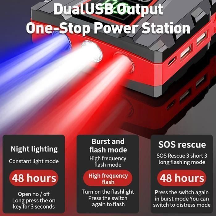 Avviatore di emergenza per auto - 99800 mAh - Avviatore di emergenza portatile - Schermo LED - Power bank portatile - Avviamento di emergenza/Gonfiaggio/Ricarica