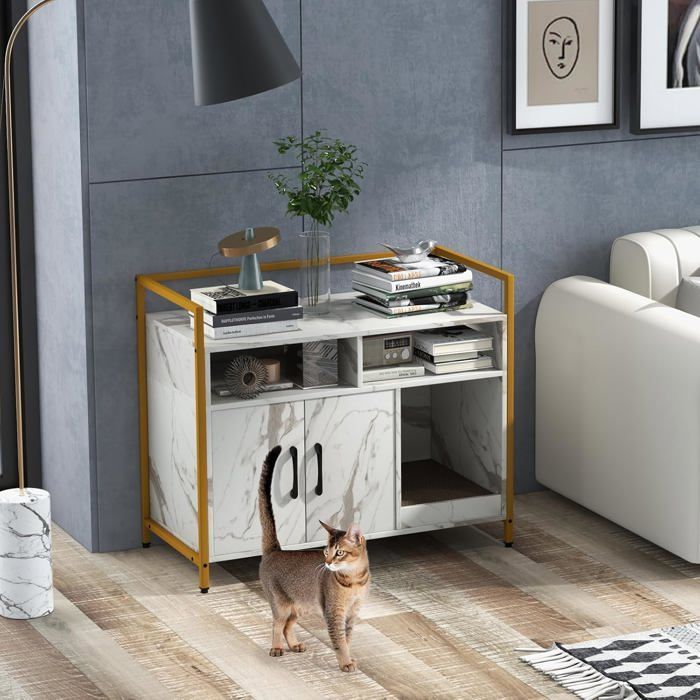 Armario arenero para gatos GIANTEX, 89 x 45 x 74,5 cm, casita para gatos con 2 puertas, estructura de acero con rascador.