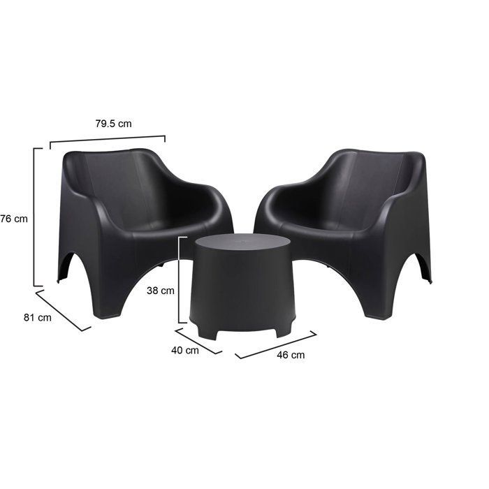 Conjunto de muebles de jardín Cormons Dmora, en plástico gris antracita.