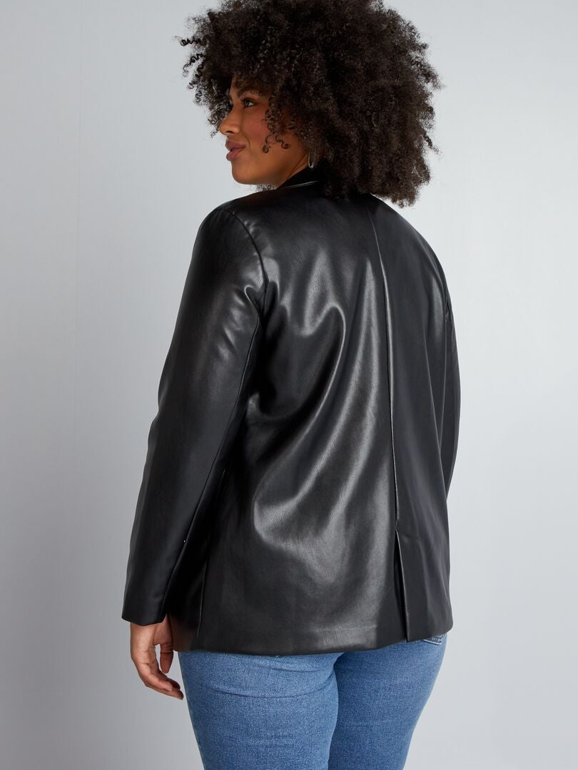 Chaqueta larga de piel sintética - negra