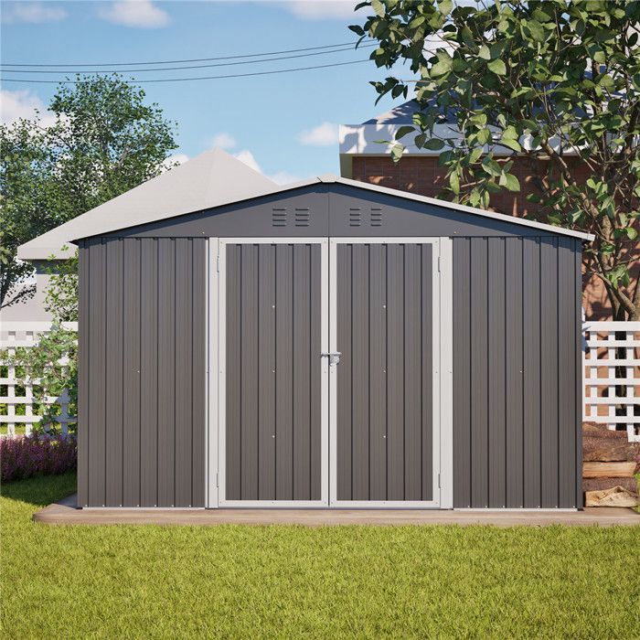 Gartenhaus, großes 6,9 m² Metall-Gartenhaus mit Türschloss, Belüftungsöffnungen, 300 x 252 x 191 cm, Grau