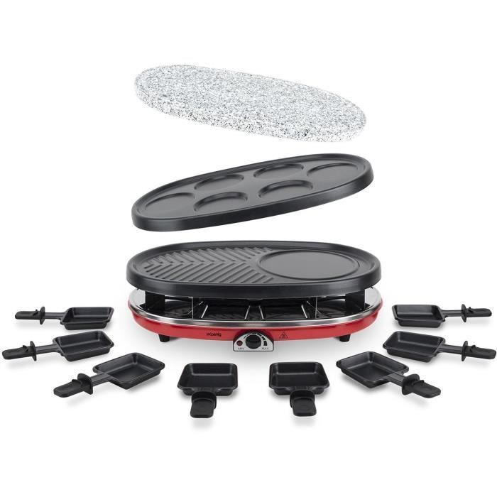 HKOENIG 4-in-1 Raclette Grill - RP418 - Geschikt voor maximaal 8 personen - 3 verwisselbare platen - Instelbare temperatuur - 1500W