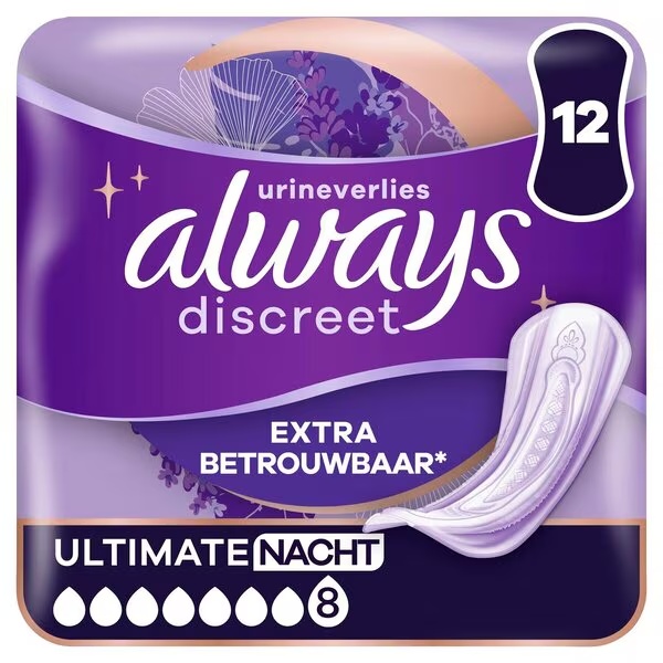 Always Discreet Ultimate nakts nesaturēšanas ieliktņi<br>Medicīniskā ierīce - 12 gabali