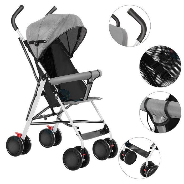 MIPAN. Poussette Compacte - Poussette Canne Bébé 0-3 Ans -  Landau assis Avce Parasol + Moustiquaire  - Gris