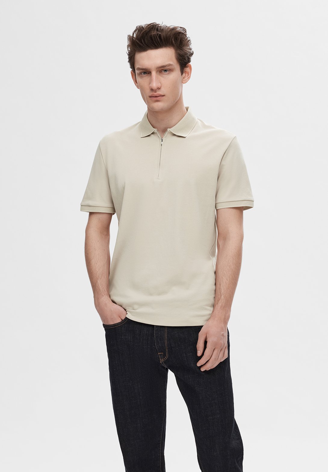 Selected Homme SLHFAVE ZIP - Polo - color avena