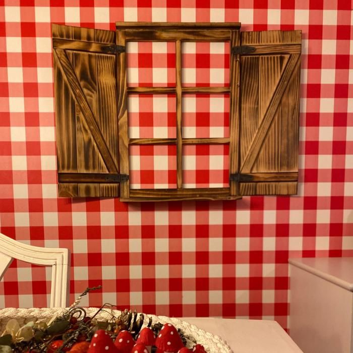 UNUS® Decorative wooden window with shutters and muntins for various rooms or your garden, terrace or balcony.