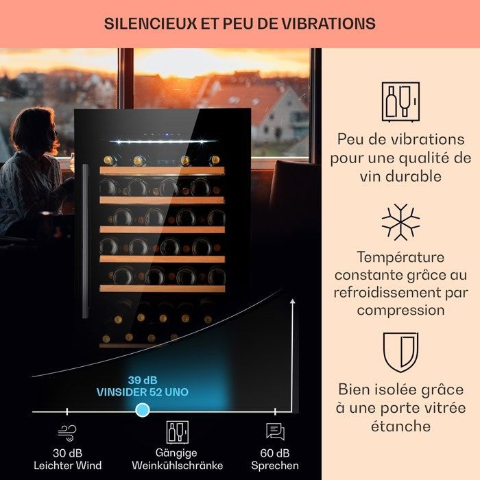 Bodega empotrable Klarstein Vinsider 52 - Negra - Puerta de cristal - 5-22 °C - 52 botellas