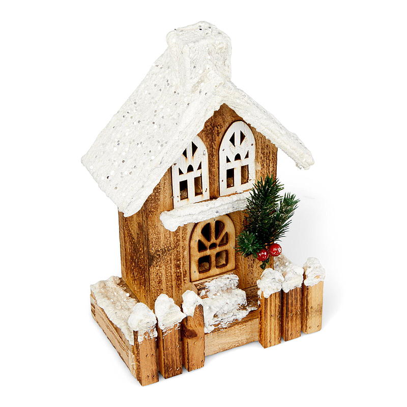 Hjem Trehus h 26x16x10 cm med LED