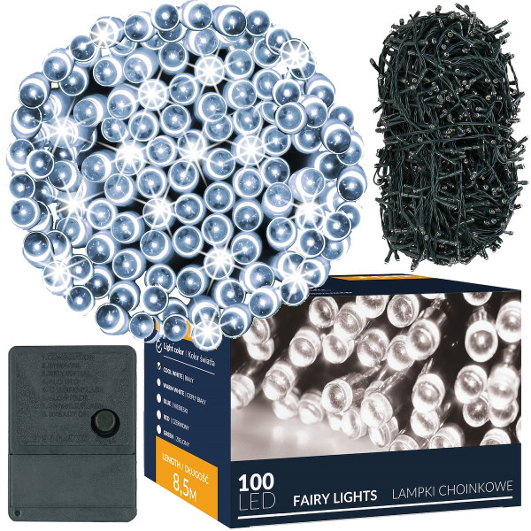 Lampki świąteczne 100 led biały zimny 8,5 m oświetlenie IP20