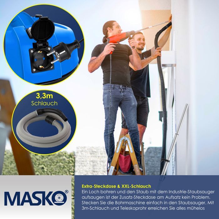 Aspiradora industrial multiusos MASKO - 2300 W - Aspiradora para sólidos y líquidos - Aspiradora para cenizas