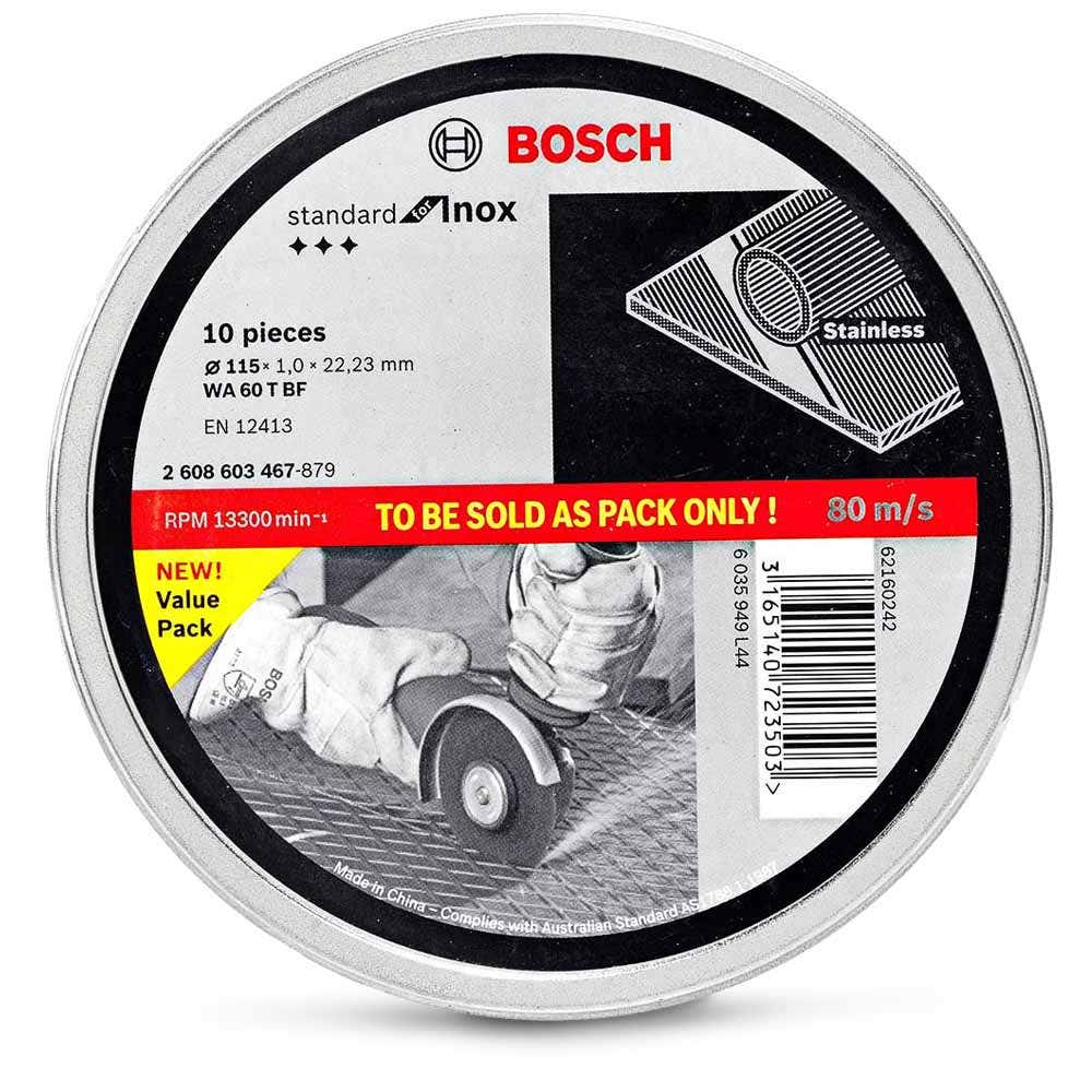 BOSCH Trennscheibe 115 x 1,0 mm für Stahl und Edelstahl – STANDARD für Edelstahl – 10er-Packung